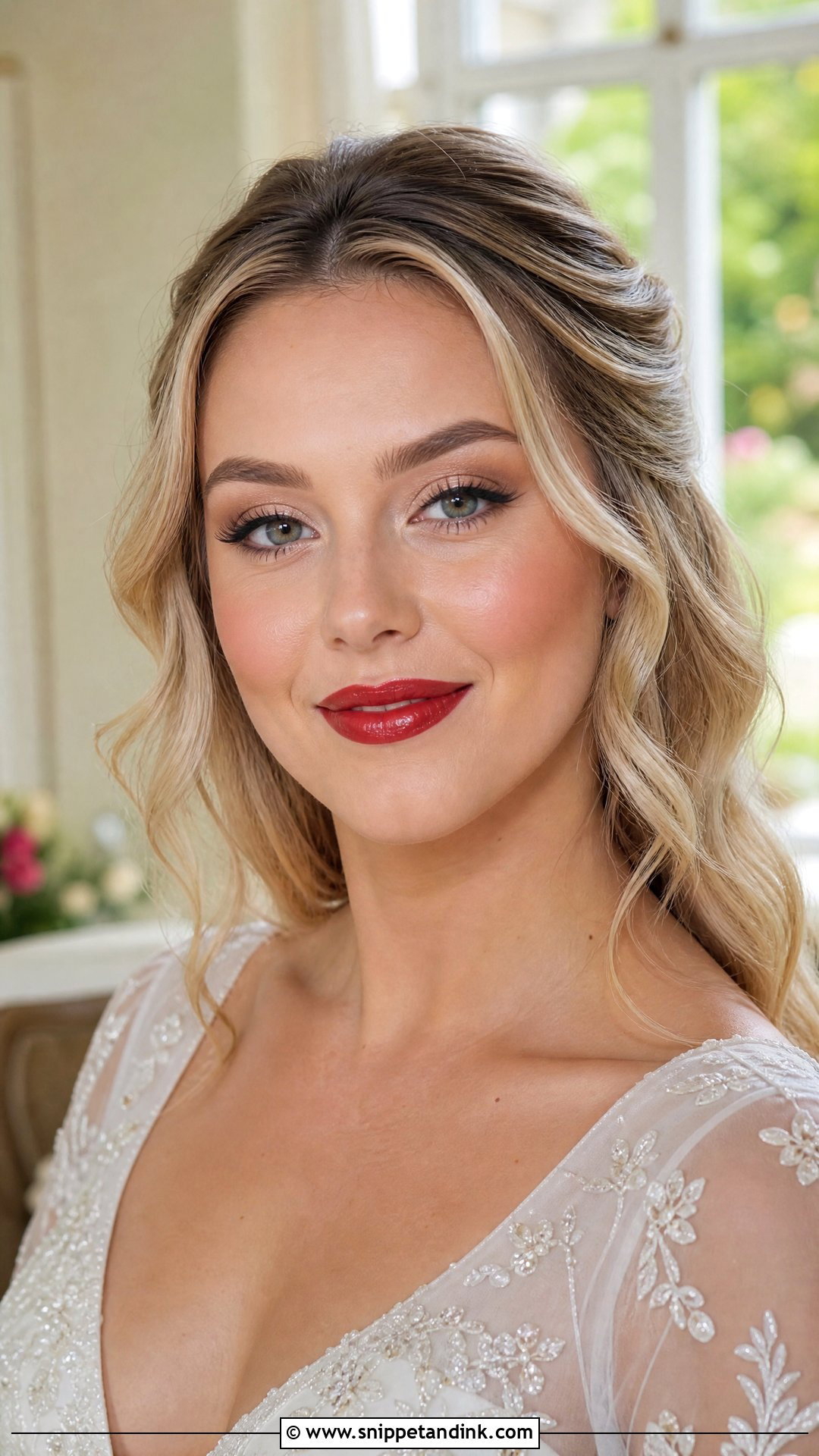 Glossy Red Lip Bridal Makeup - Snippet and Ink - 20 Bride Red Lipstick Ideas