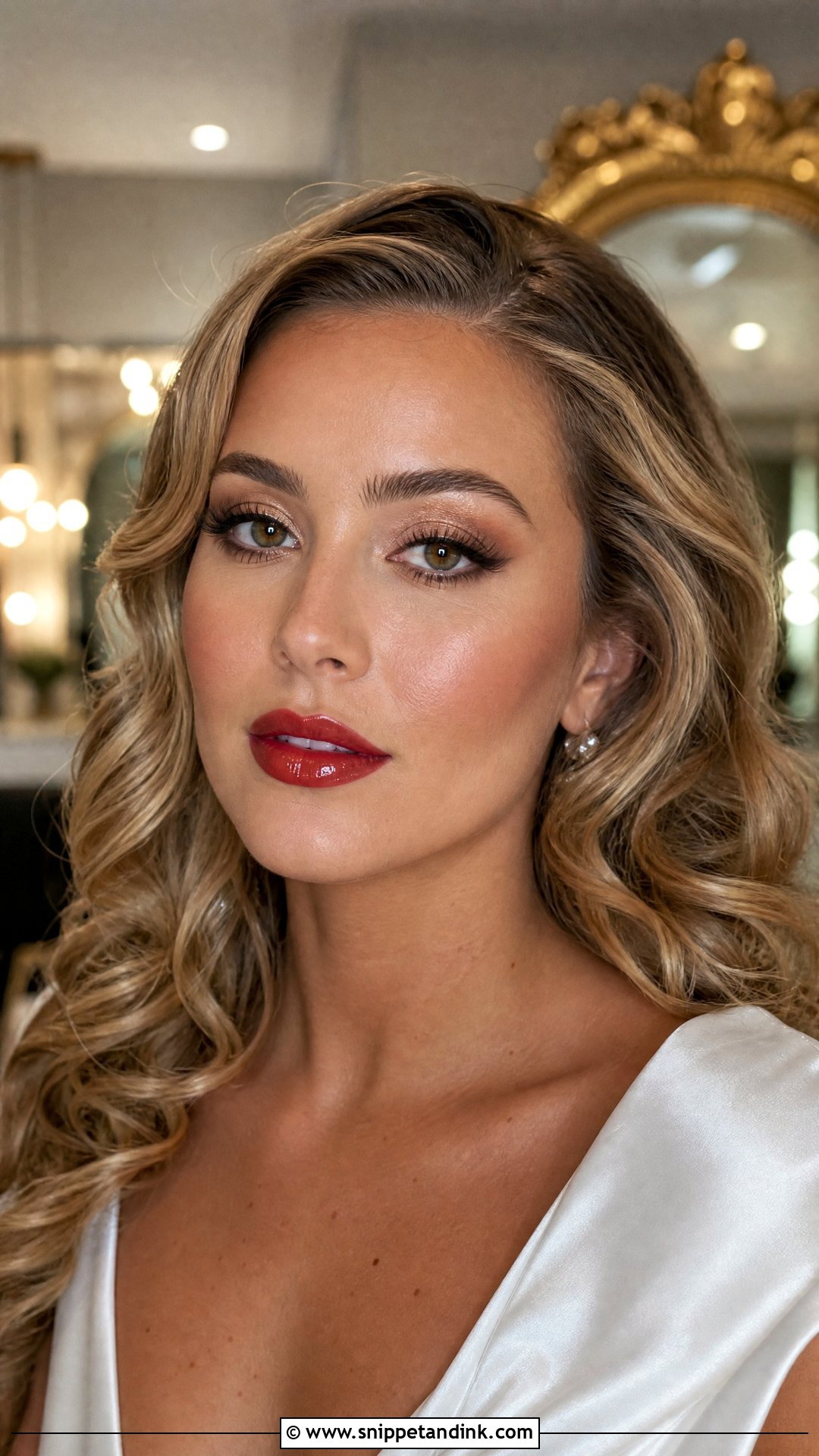 Glossy Red Lip Wedding Makeup - Snippet and Ink - 20 Red Lip Wedding Makeup Ideas