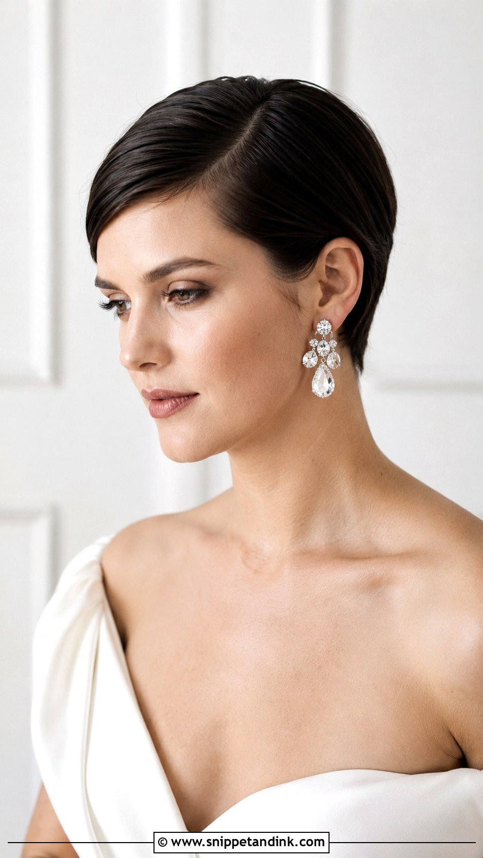 Glossy Side Part Pixie - Snippet and Ink - 25 Pixie Bridal Hair Ideas