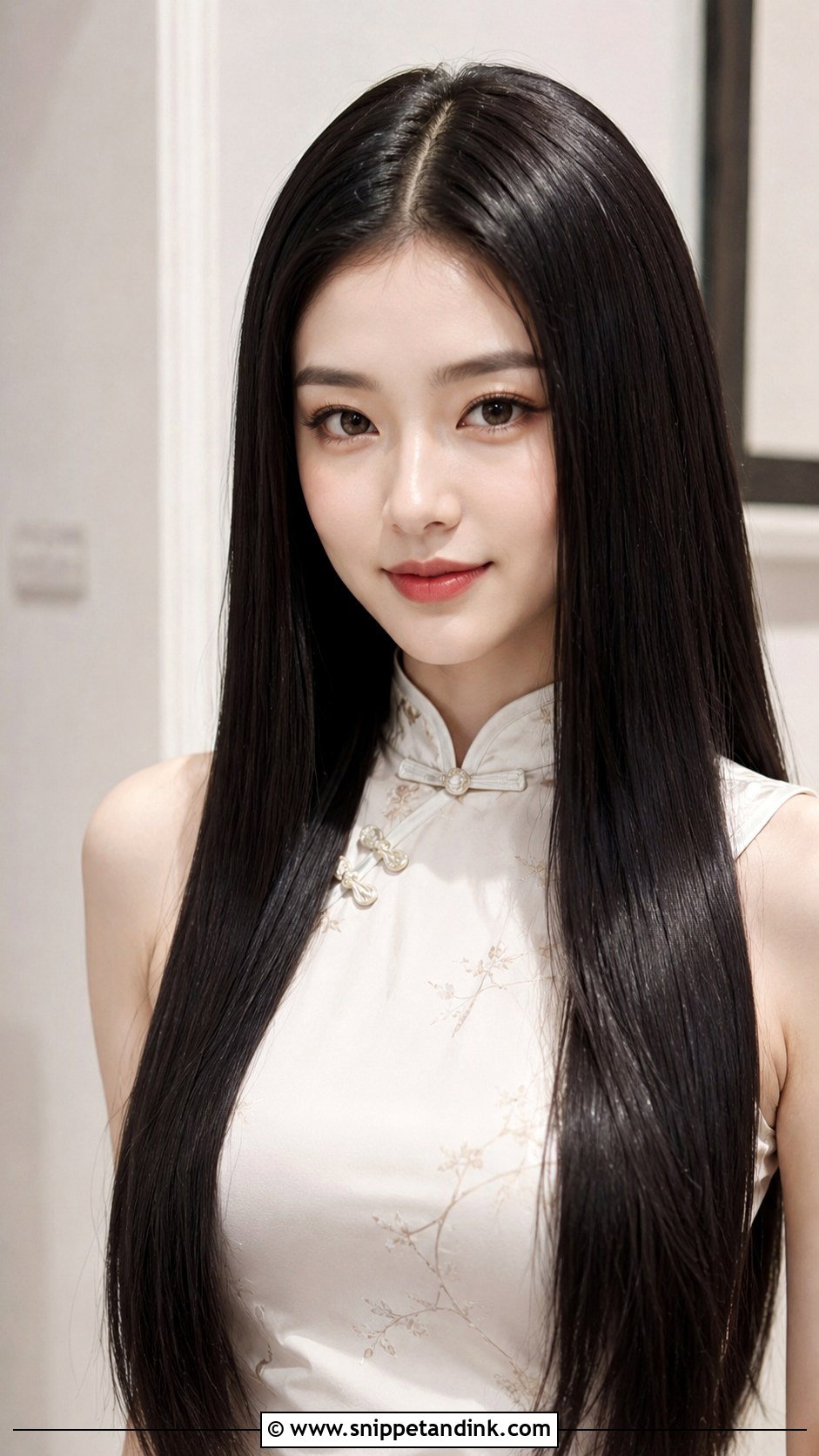 Glossy Straight Hair With Center Part - Snippet and Ink - 25 Asian Wedding Hair Ideas