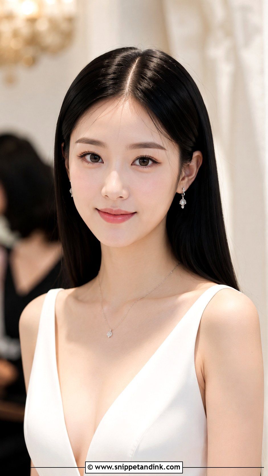 Glossy Straight Hair With Center Part - Snippet and Ink - 20 Bride with Open Hair Ideas