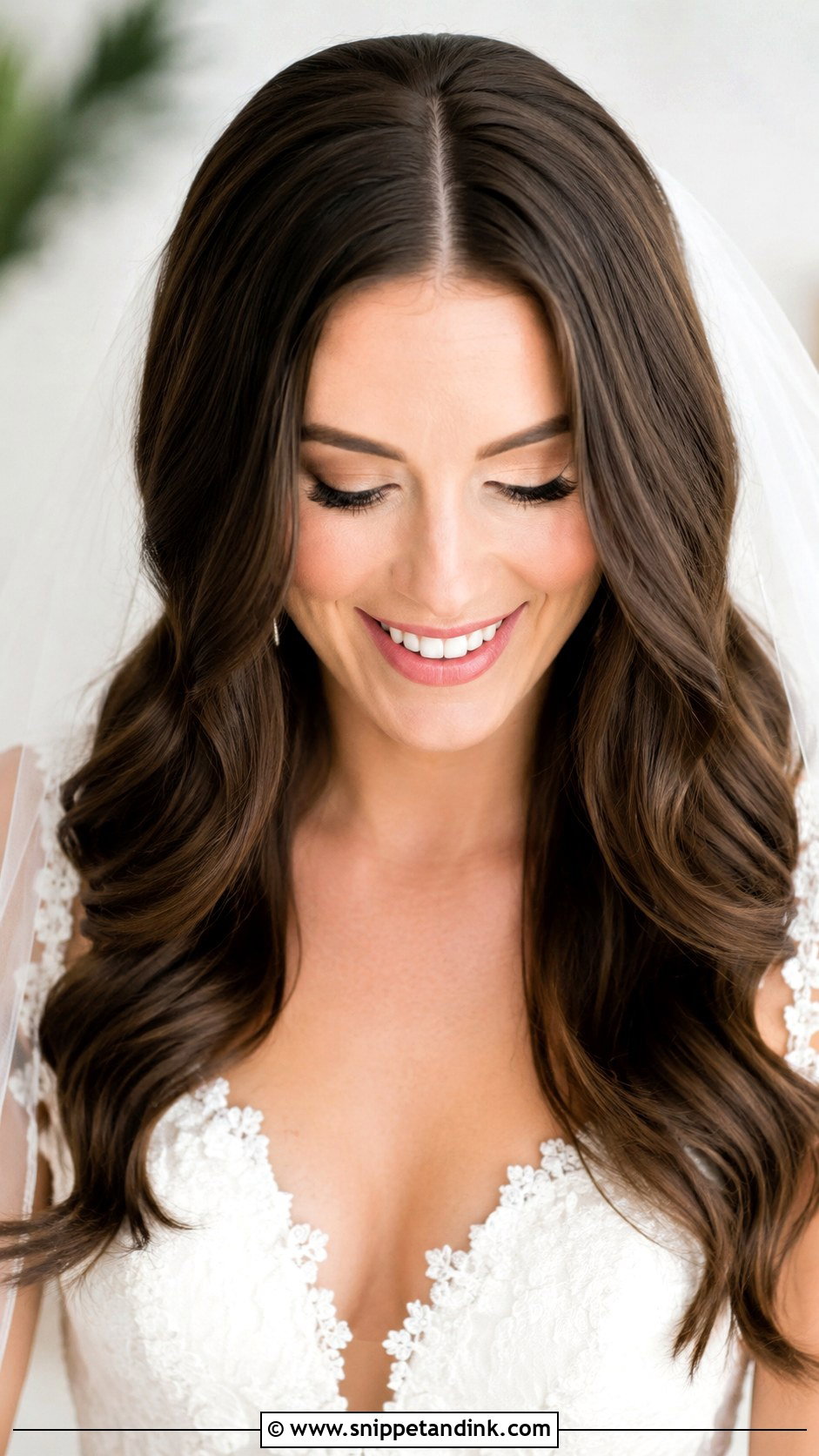 Glossy Waves With Center Part - Snippet and Ink - 25 Hailey Bieber Wedding Hair Ideas