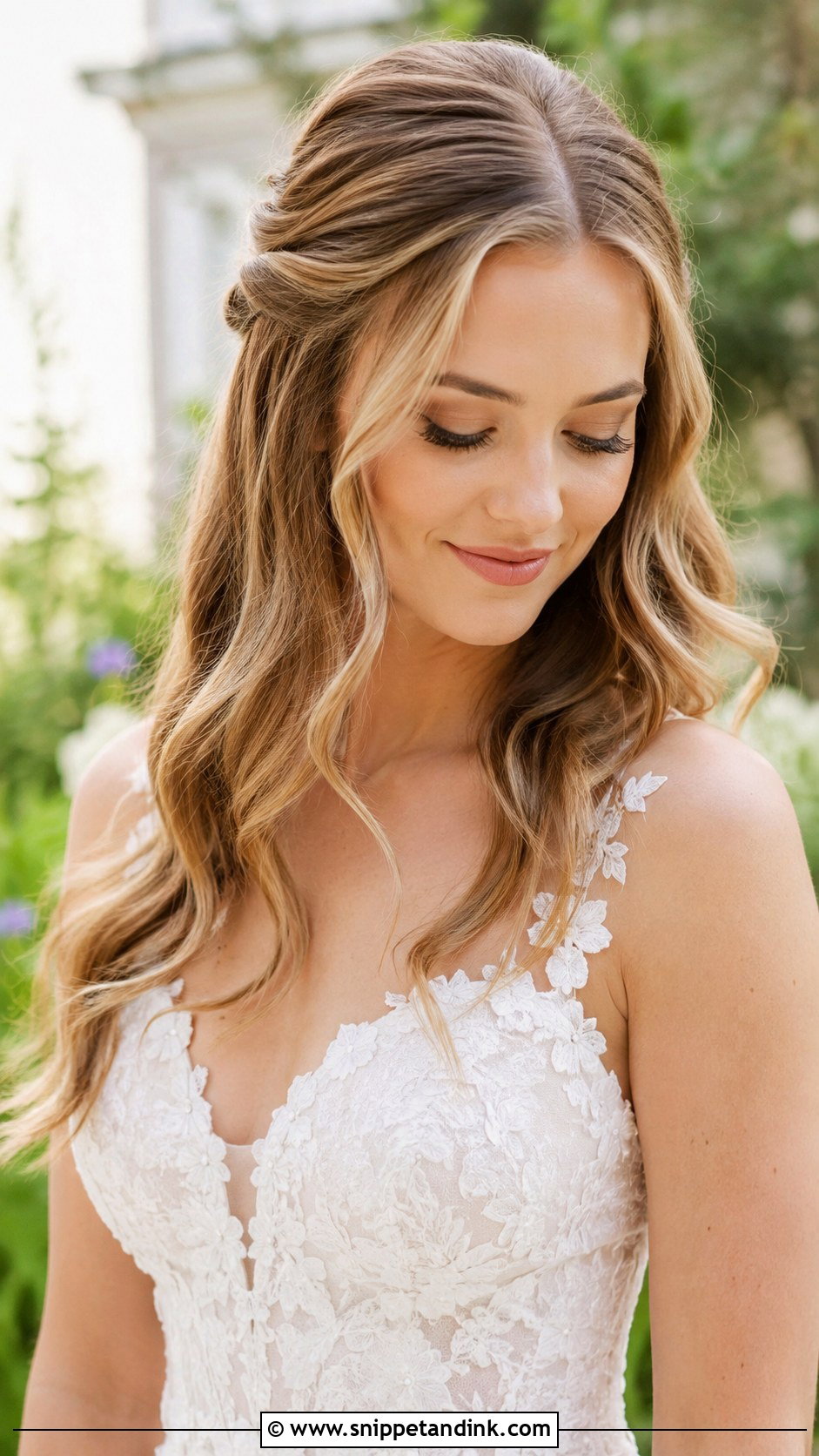 Glossy Waves With Half Updo - Snippet and Ink - 20 Kim K Wedding Hair Ideas
