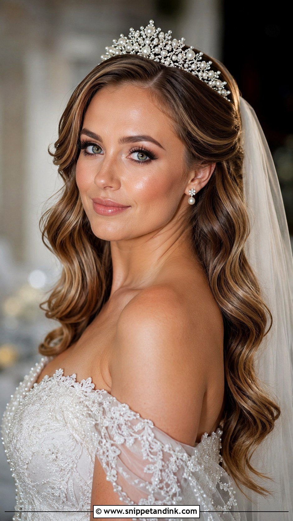 Glossy Waves With Tiara - Snippet and Ink - 20 Hollywood Bridal Hair Ideas