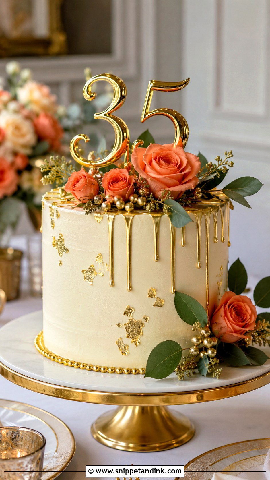 Gold 35th Wedding Anniversary Cake - Snippet and Ink - 20 35th Wedding Anniversary Cake Ideas