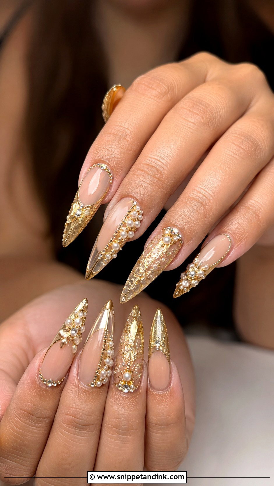 Gold 3D Indian Bridal Nails - Snippet and Ink - 20 Indian Golden Bridal Nail Art Ideas