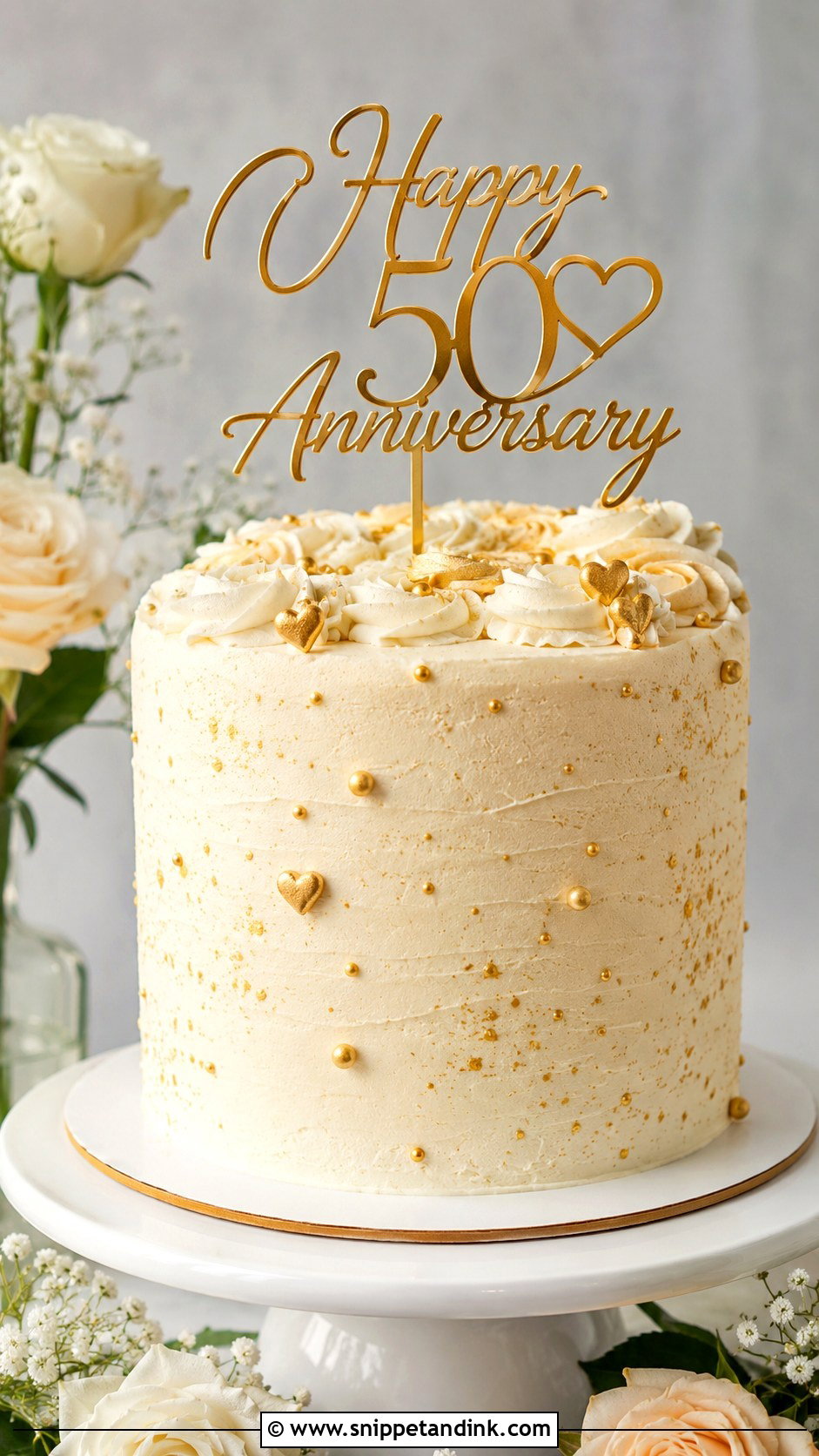 Gold 50th Anniversary Buttercream Cake - Snippet and Ink - 20 Gold 50th Anniversary Cakes