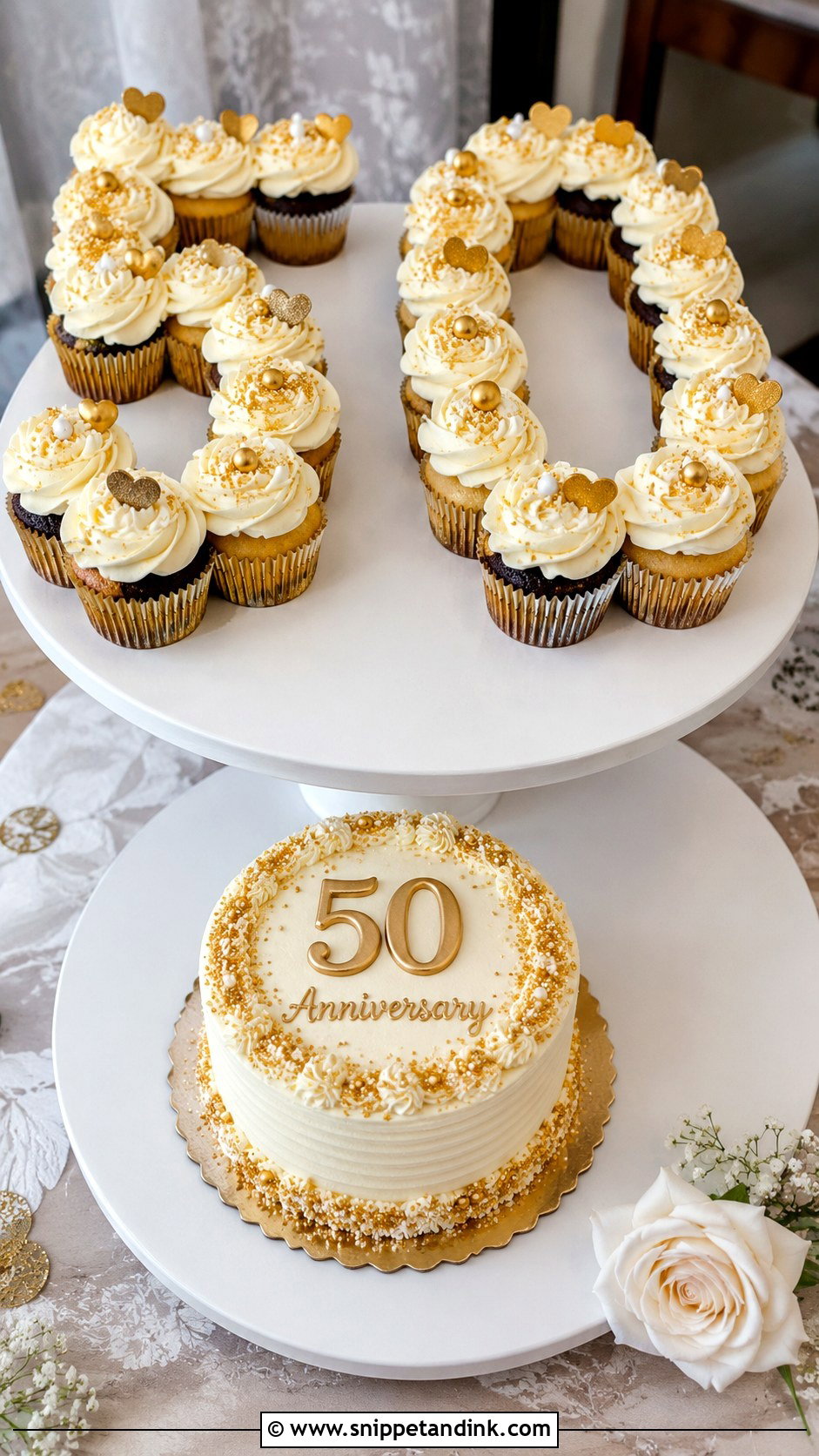 Gold 50th Anniversary Cupcake Cake - Snippet and Ink - 20 Gold 50th Anniversary Cakes