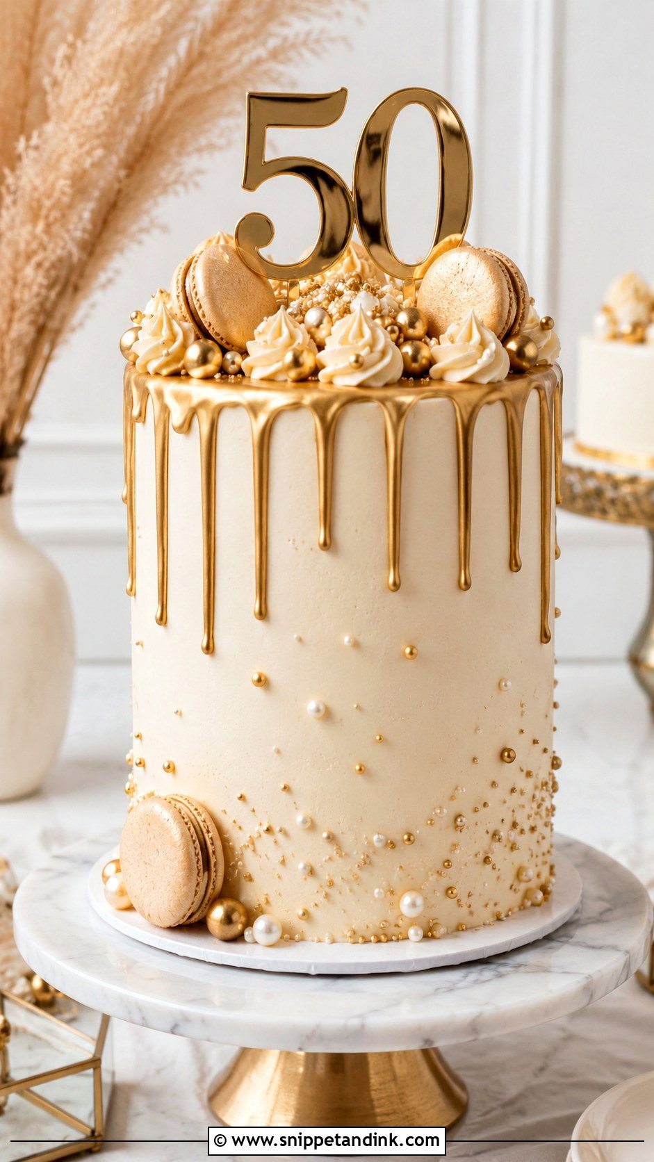 Gold 50th Anniversary Drip Cake - Snippet and Ink - 20 Gold 50th Anniversary Cakes