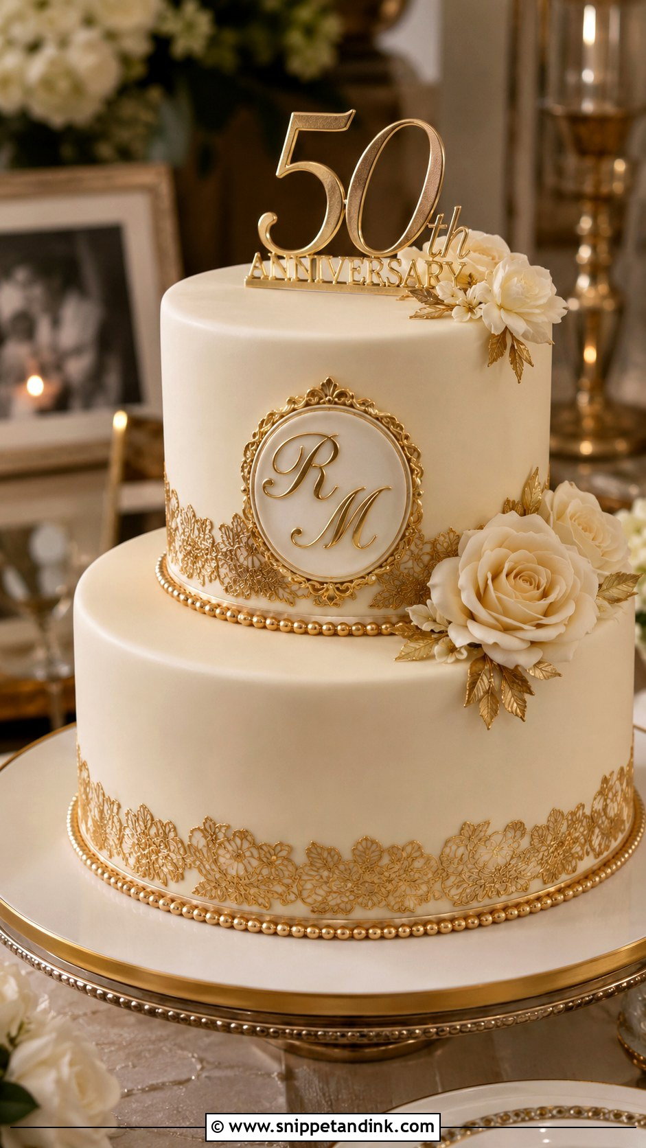 Gold 50th Anniversary Fondant Cake - Snippet and Ink - 20 Gold 50th Anniversary Cakes
