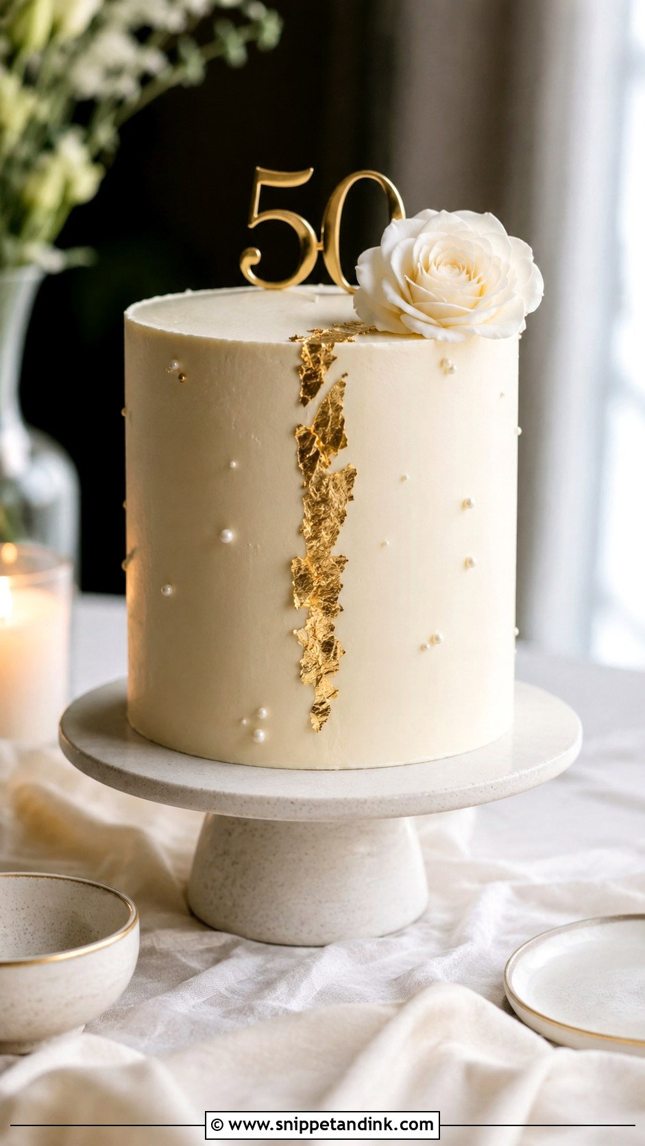 Gold 50th Anniversary Minimalist Cake - Snippet and Ink - 20 Gold 50th Anniversary Cakes