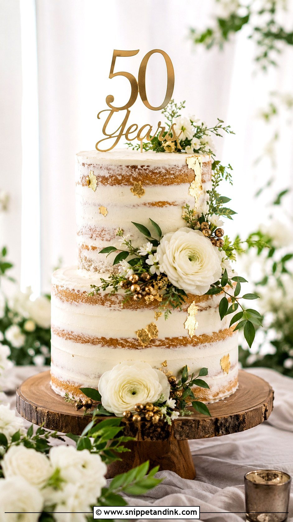 Gold 50th Anniversary Naked Cake - Snippet and Ink - 20 Gold 50th Anniversary Cakes