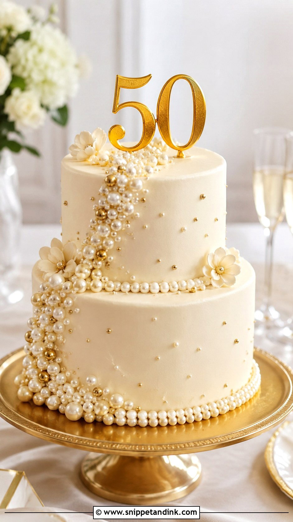 Gold 50th Anniversary Pearl Cake - Snippet and Ink - 20 Gold 50th Anniversary Cakes