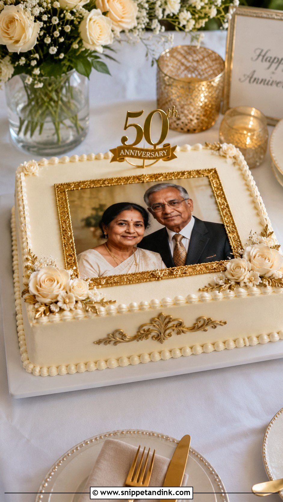 Gold 50th Anniversary Photo Cake - Snippet and Ink - 20 Gold 50th Anniversary Cakes