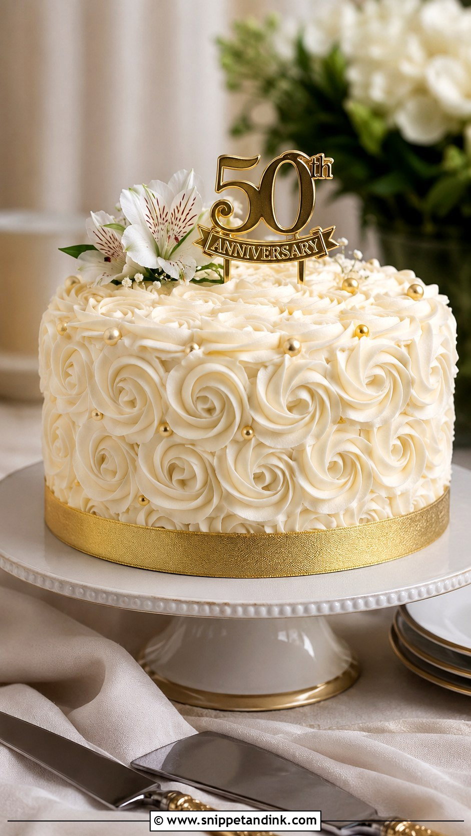 Gold 50th Anniversary Rosette Cake - Snippet and Ink - 20 Gold 50th Anniversary Cakes
