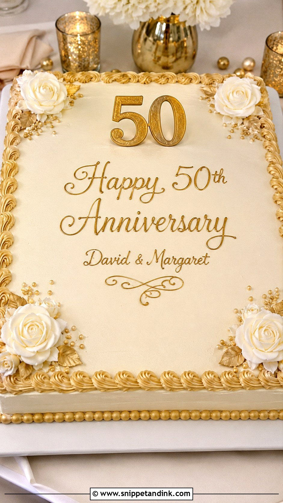 Gold 50th Anniversary Sheet Cake - Snippet and Ink - 20 Gold 50th Anniversary Cakes