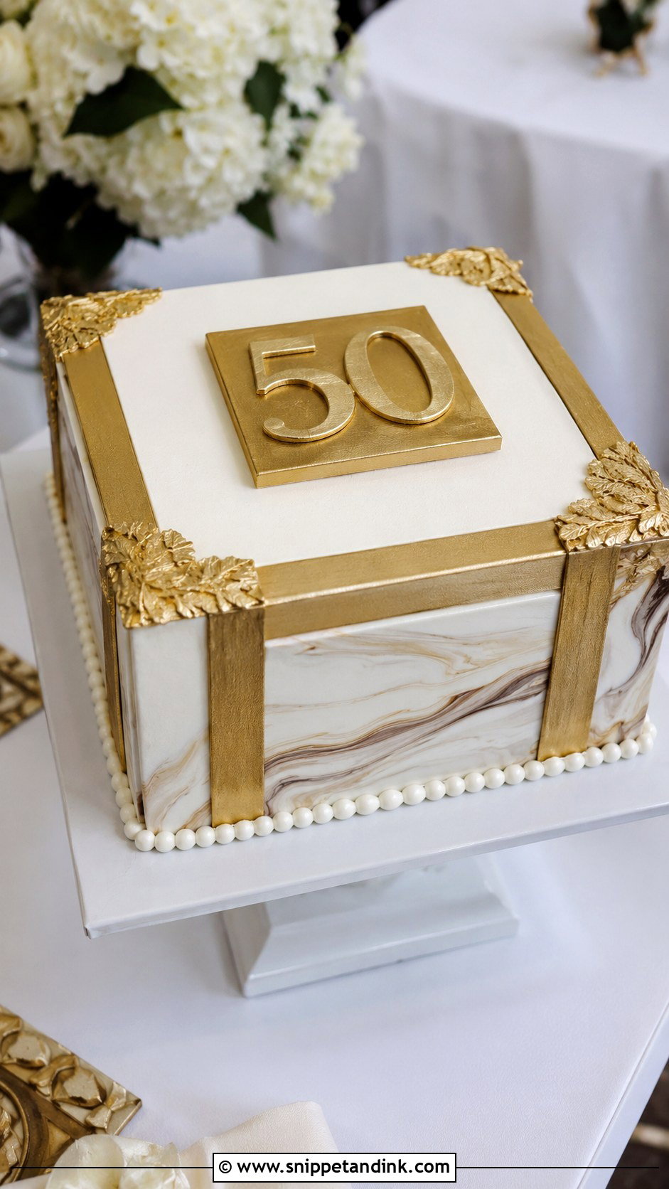 Gold 50th Anniversary Square Cake - Snippet and Ink - 20 Gold 50th Anniversary Cakes