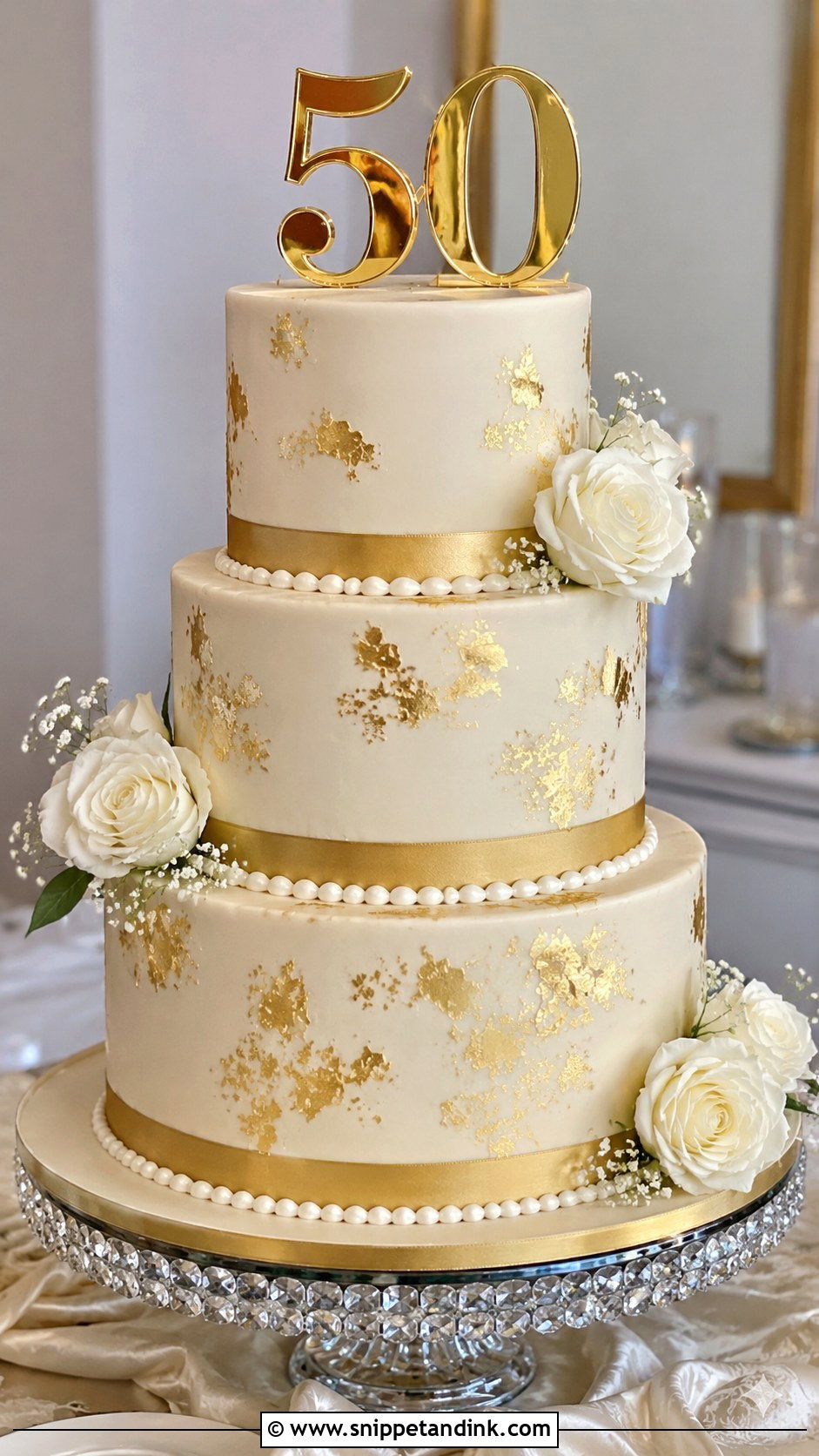 Gold 50th Anniversary Tiered Cake - Snippet and Ink - 20 Gold 50th Anniversary Cakes