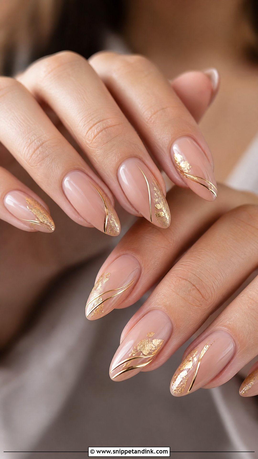 Gold Accent Almond Wedding Nails - Snippet and Ink - 25 Almond Wedding Nails