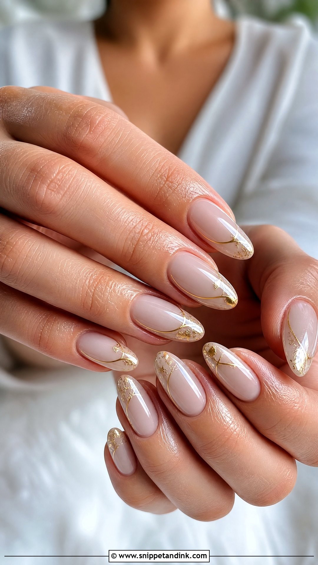 Gold Accent Almond Wedding Nails - Snippet and Ink - 25 Almond Wedding Nails for Bride