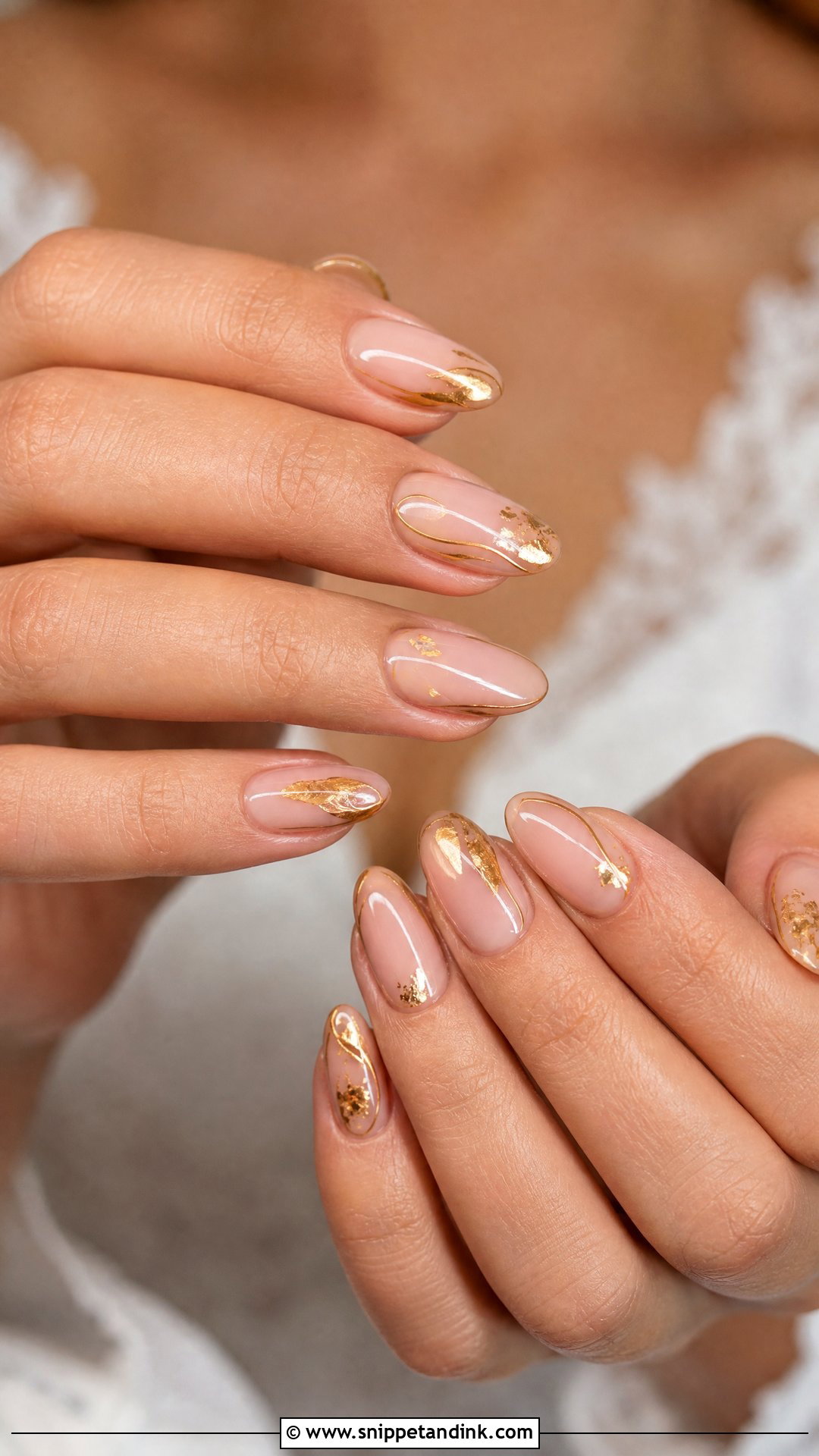 Gold Accent Bridal Gel Nails - Snippet and Ink - 25 Bridal Gel Nails