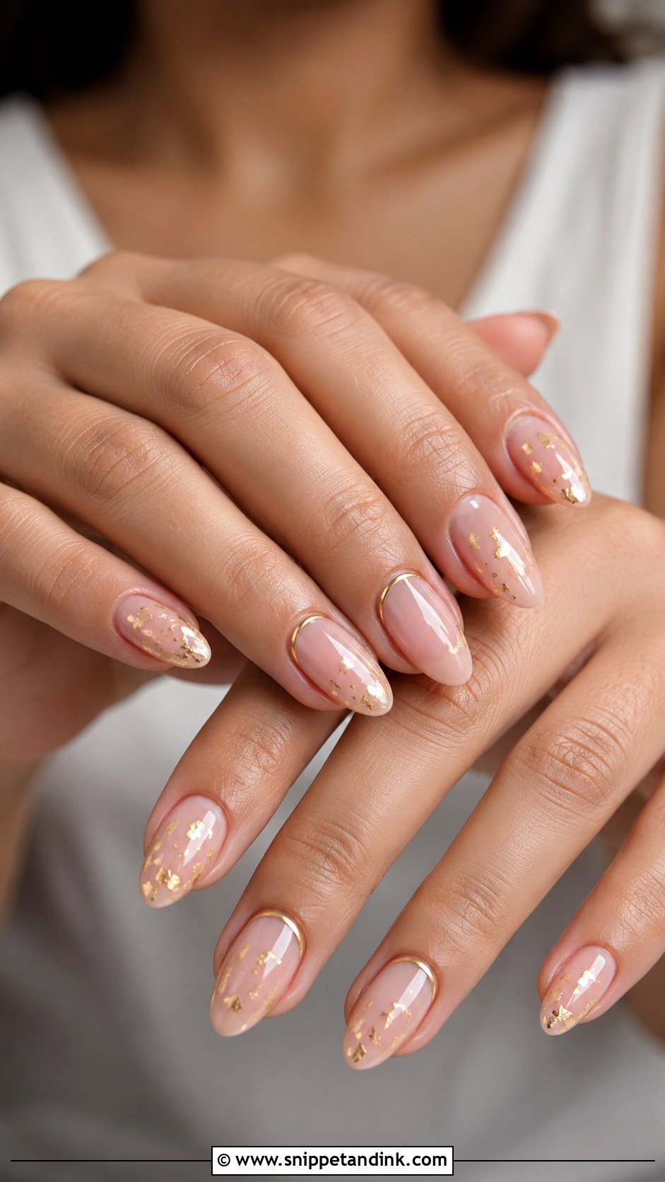 Gold Accent Bridal Gel Nails - Snippet and Ink - 20 Bridal Gel Nails Wedding Brides