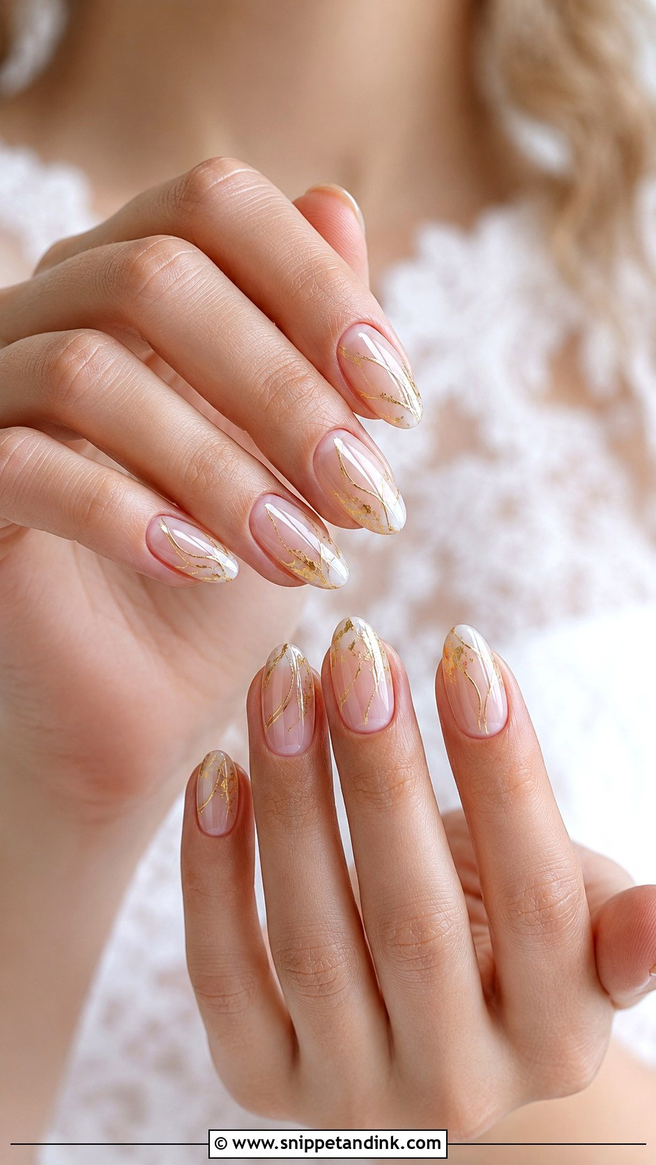 Gold Accent Bridal Nails - Snippet and Ink - 20 Elegant Bridal Wedding Nails for Bride