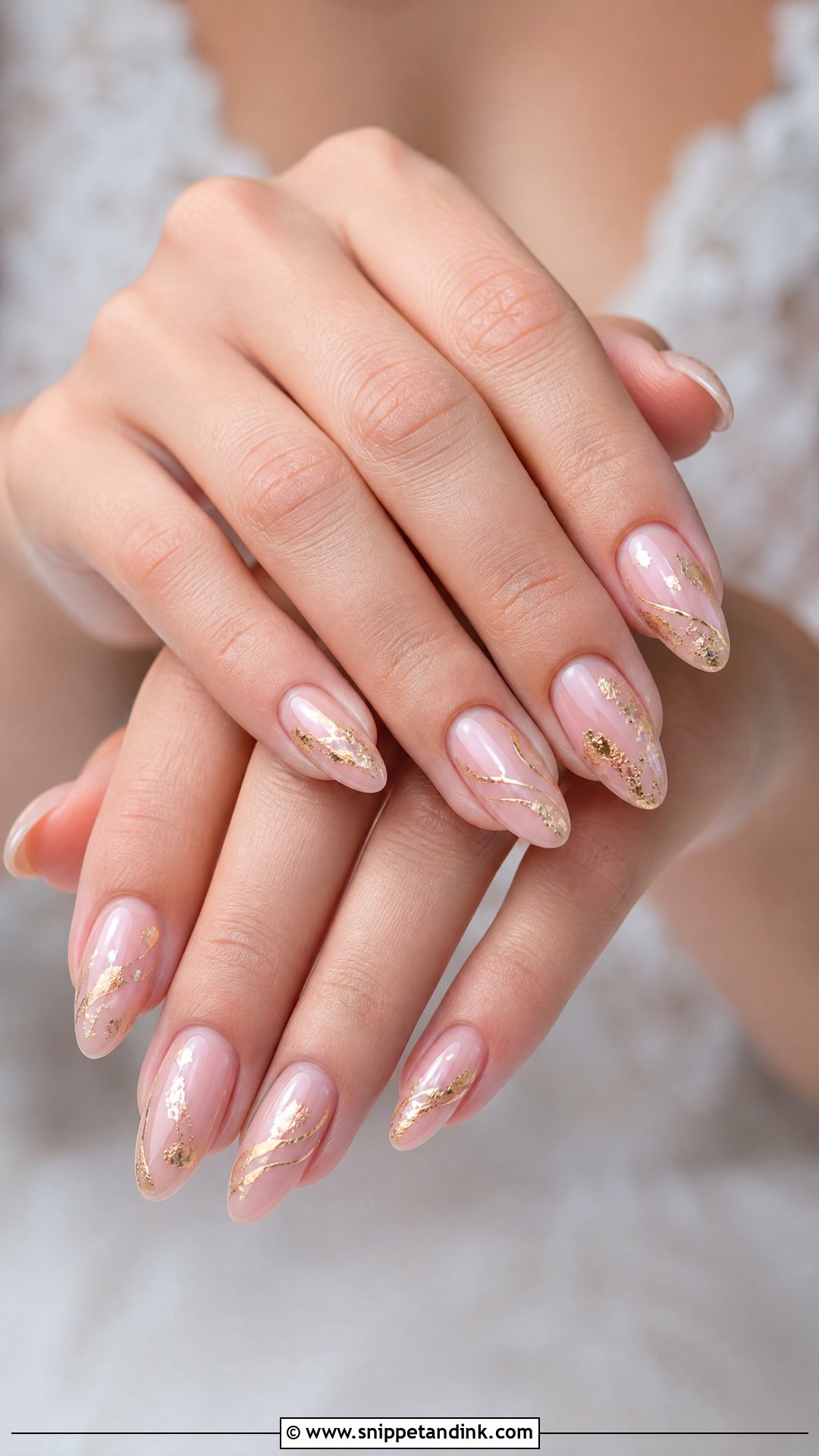 Gold Accent Bridal Nails - Snippet and Ink - 25 Wedding Nail Art for Bride Ideas