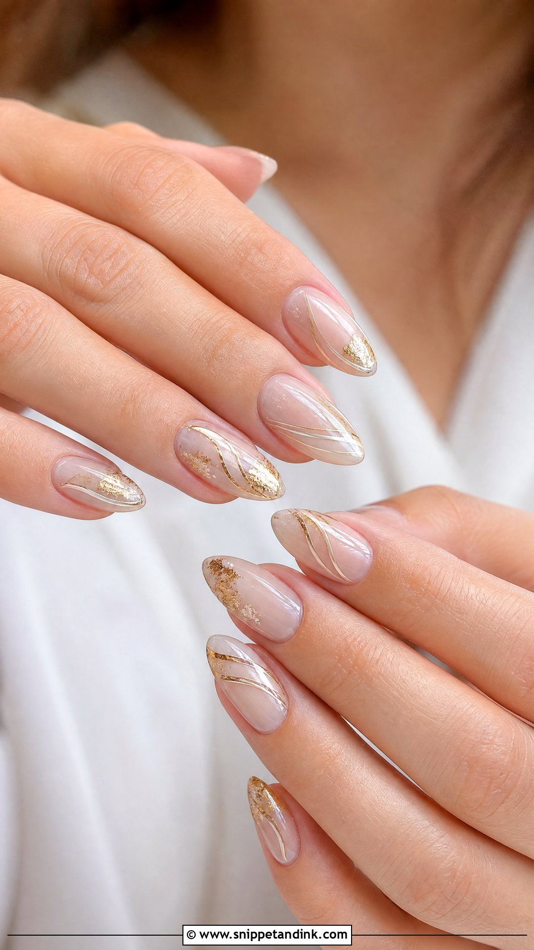 Gold Accent Bridal Nails - Snippet and Ink - 35 Bridal Nail Art Ideas