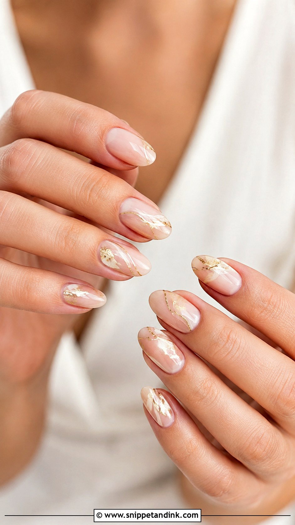 Gold Accent Bridal Nails - Snippet and Ink - 20 Bridal Nail Design Ideas
