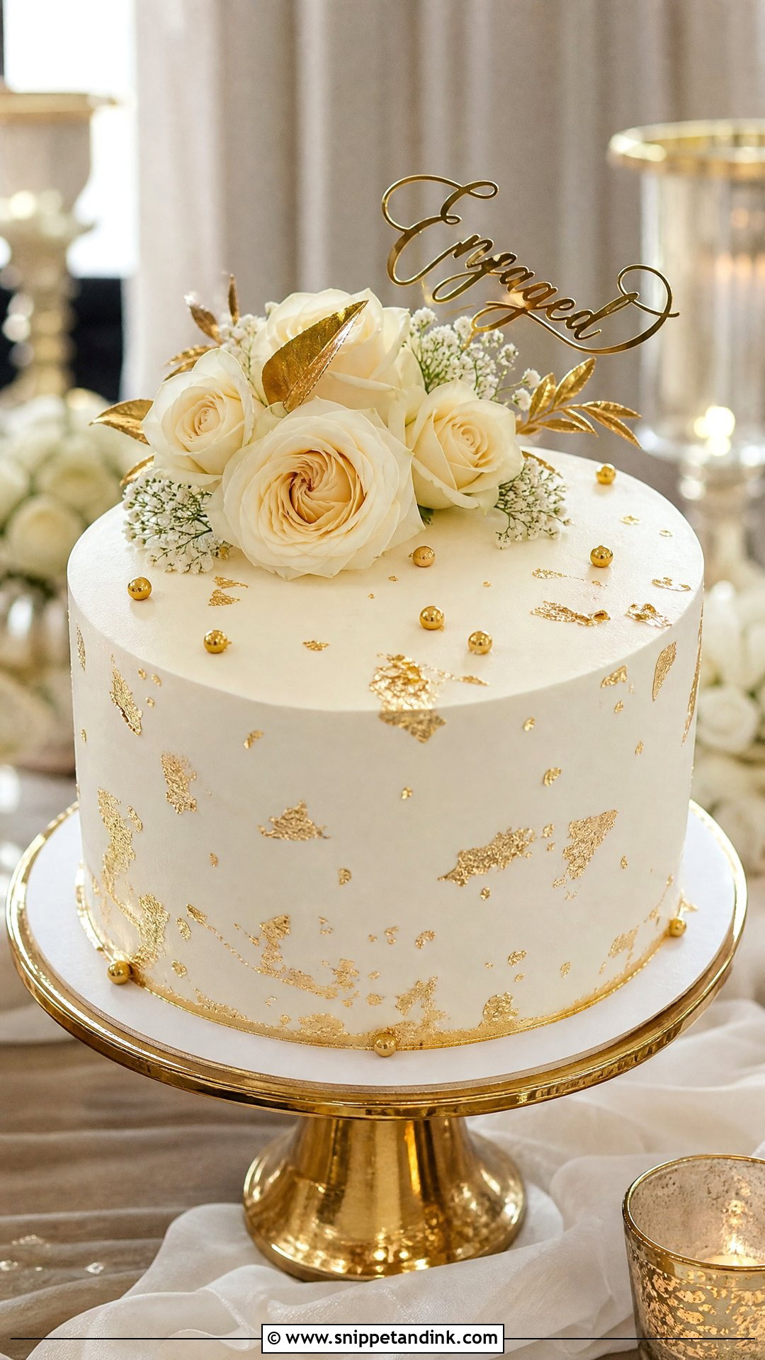 Gold Accent Engagement Cake - Snippet and Ink - 20 Simple Engagement Cake Designs