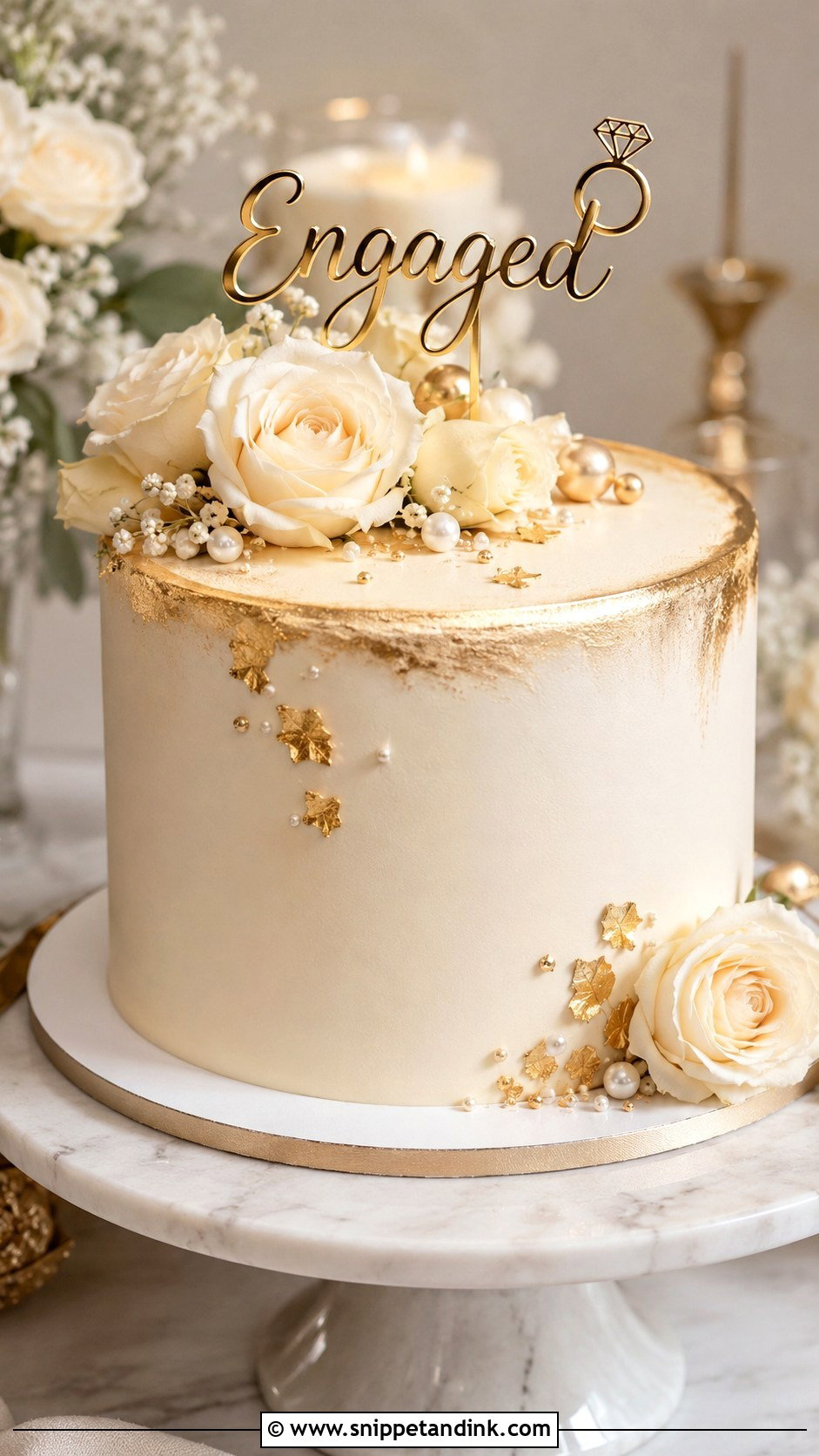 Gold Accent Engagement Cake - Snippet and Ink - 20 Elegant Engagement Cake Ideas