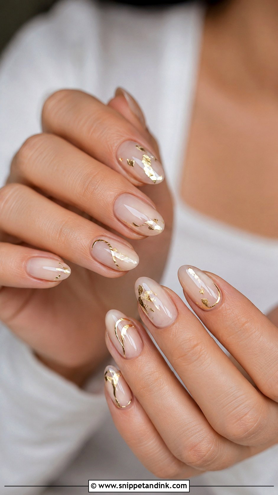Gold Accent Oval Wedding Nails - Snippet and Ink - 20 Oval Wedding Nails