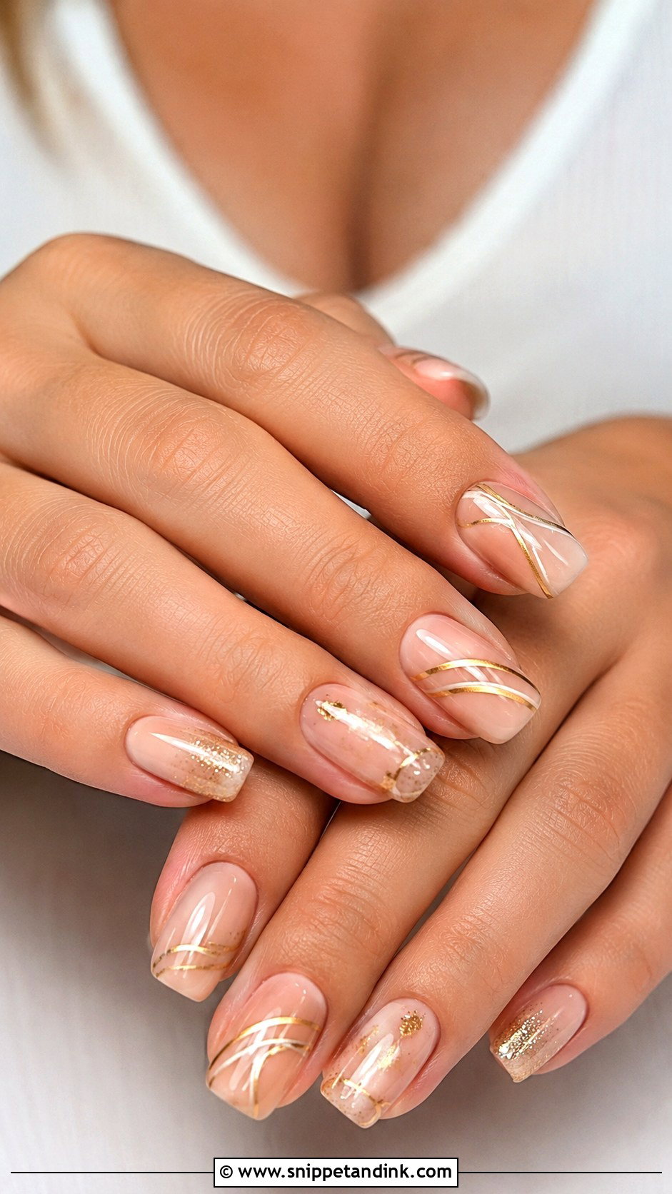 Gold Accent Squoval Wedding Nails - Snippet and Ink - 20 Squoval Wedding Nails