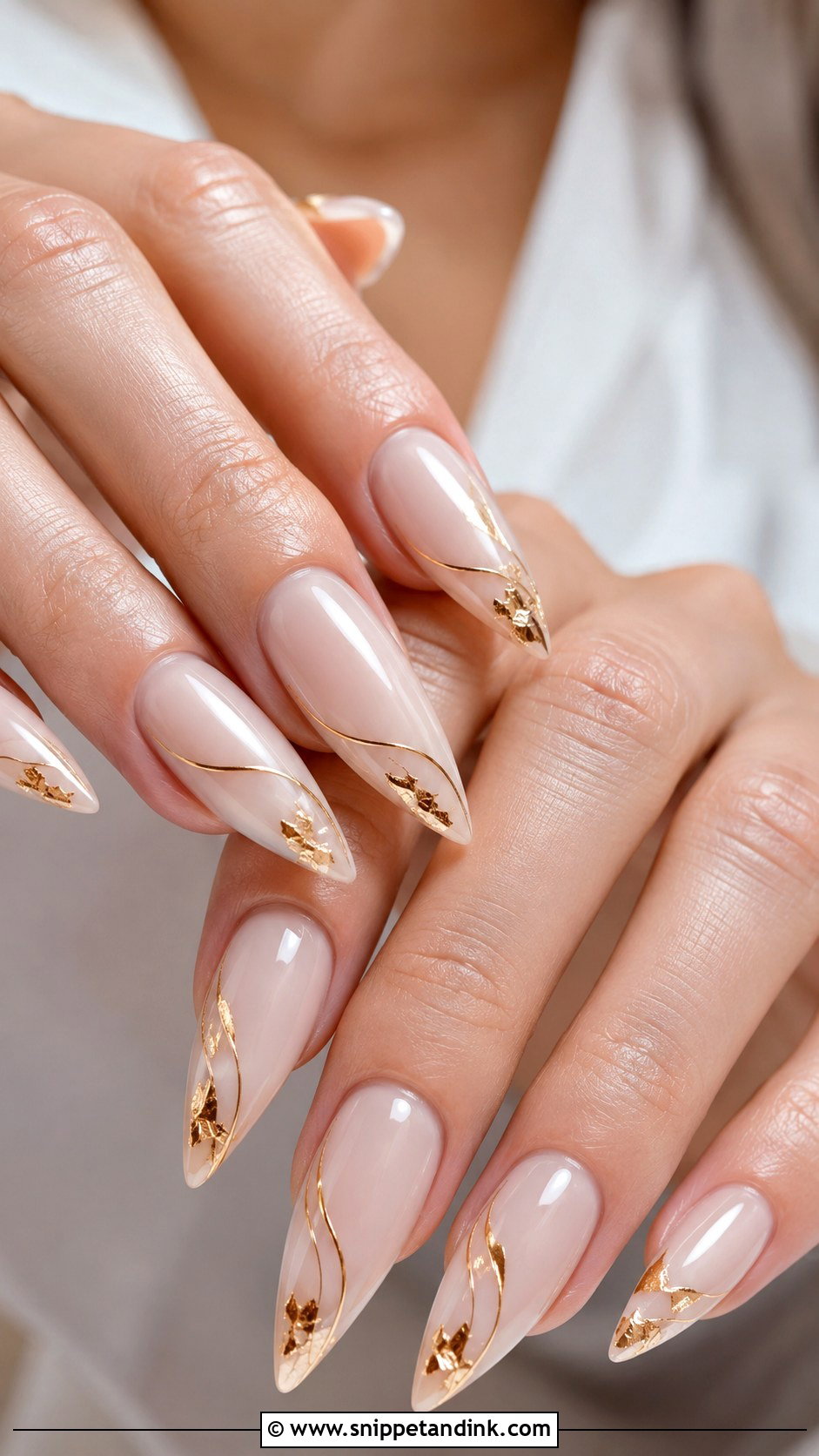 Gold Accent Stiletto Wedding Nails - Snippet and Ink - 20 Stiletto Wedding Nails