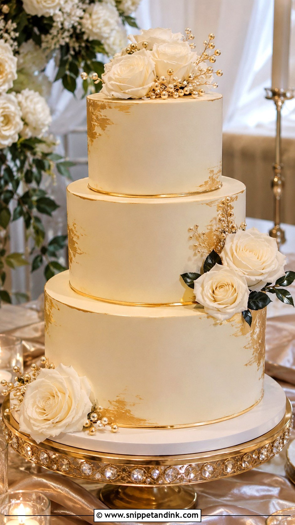 Gold Accent Wedding Cake - Snippet and Ink - 20 Elegant Wedding Cakes