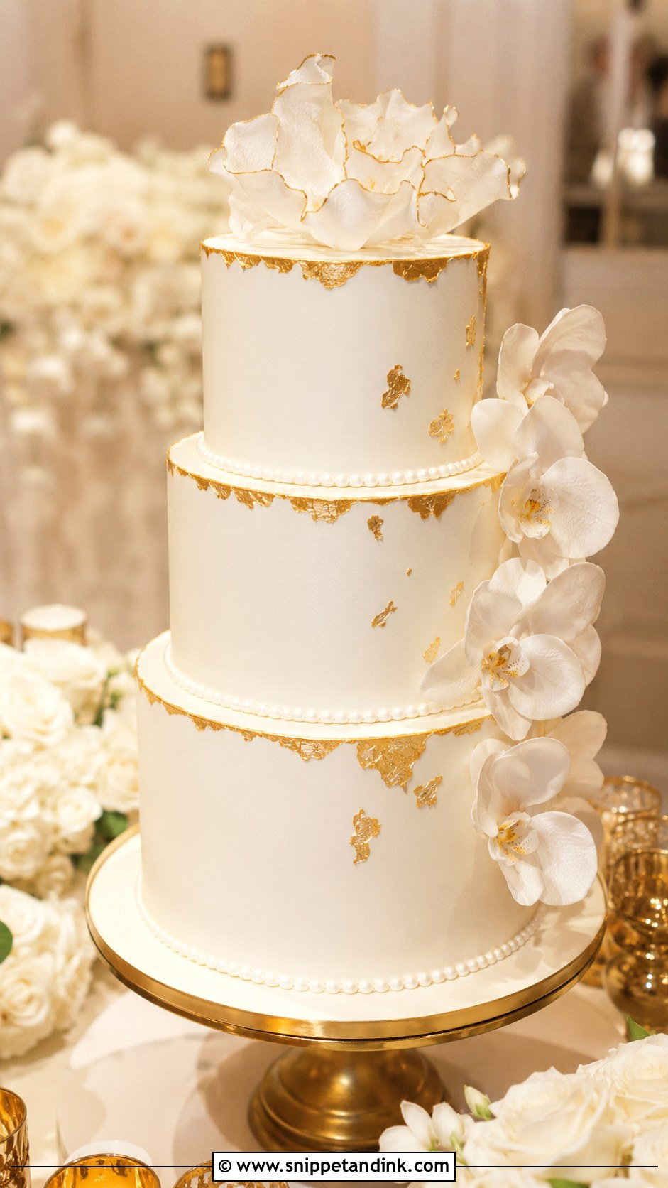 Gold Accent Wedding Cake - Snippet and Ink - 20 Gorgeous Wedding Cake Ideas