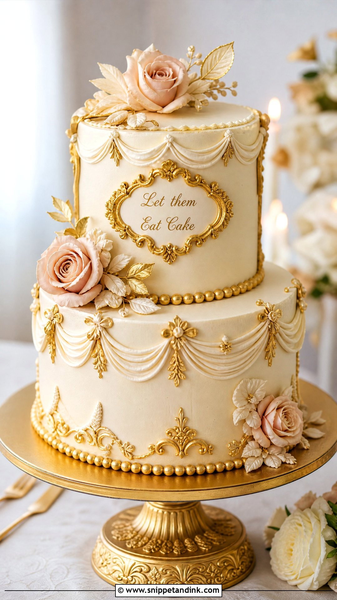 Gold Accent Wedding Cake - Snippet and Ink - 20 Let Them Eat Cake Aesthetic Ideas for Wedding