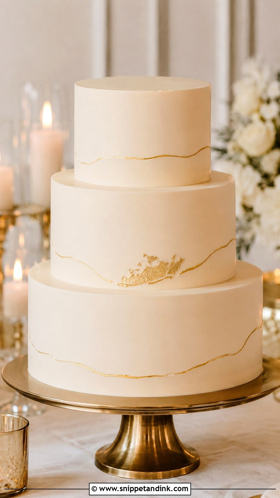 Gold Accent Wedding Cake - Snippet and Ink - 20 Minimalist Wedding Cake Designs