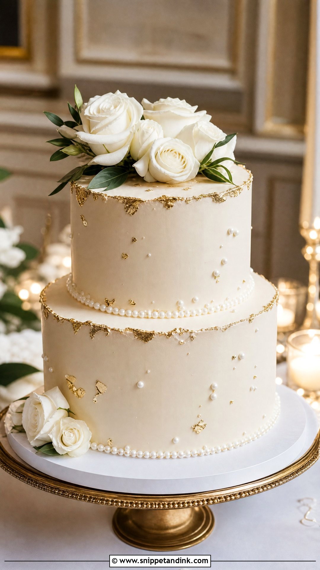 Gold Accent Wedding Cake - Snippet and Ink - 20 Timeless Wedding Cake Ideas