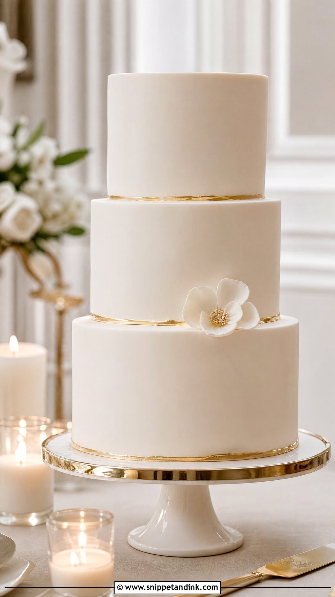 Gold Accent Wedding Cake - Snippet and Ink - 25 Minimalist Wedding Cake Ideas