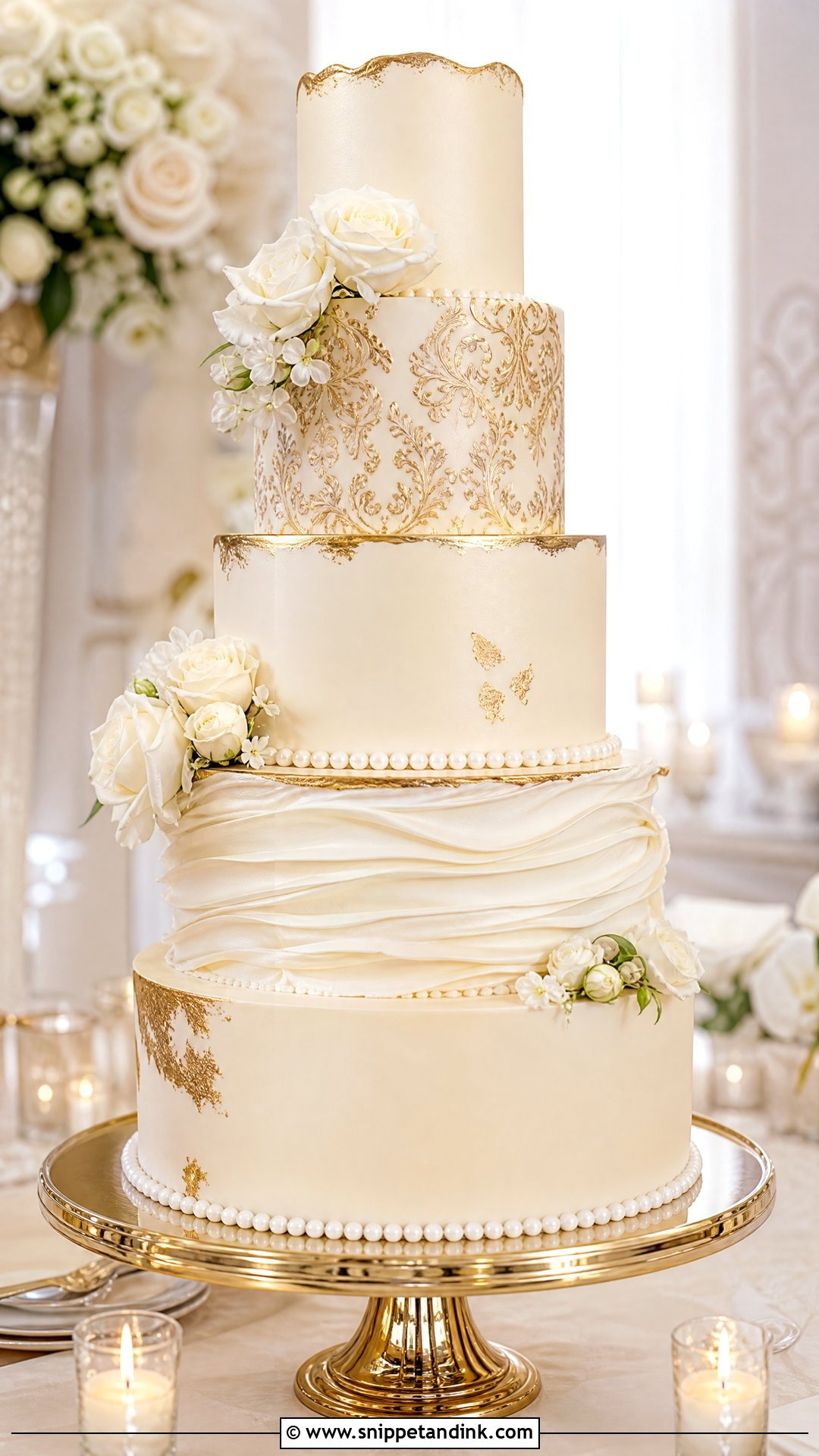 Gold Accent Wedding Cake - Snippet and Ink - 30 Celebration Cakes for Wedding