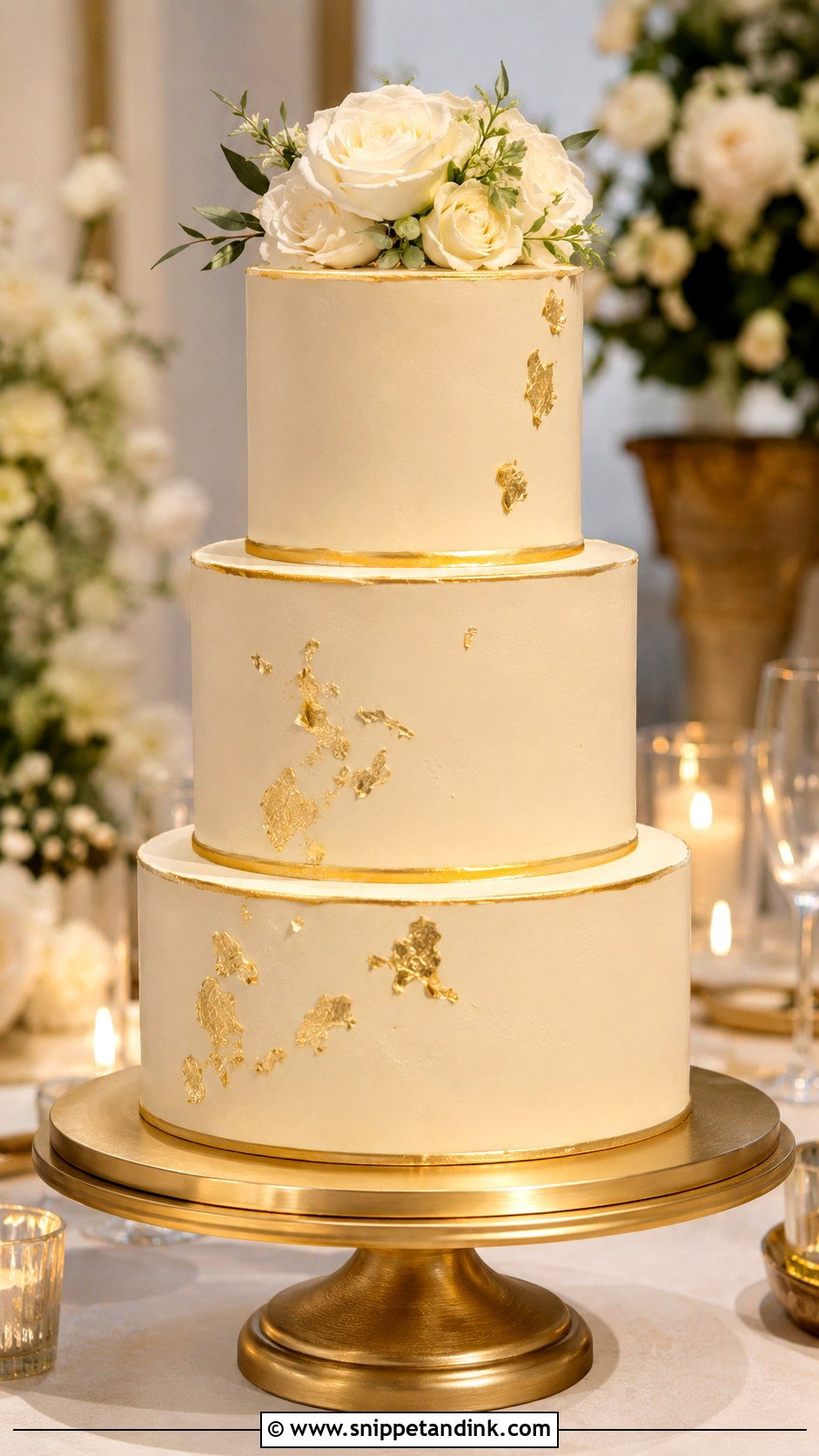 Gold Accent Wedding Cake - Snippet and Ink - 20 Elegant Modern Wedding Cake Ideas