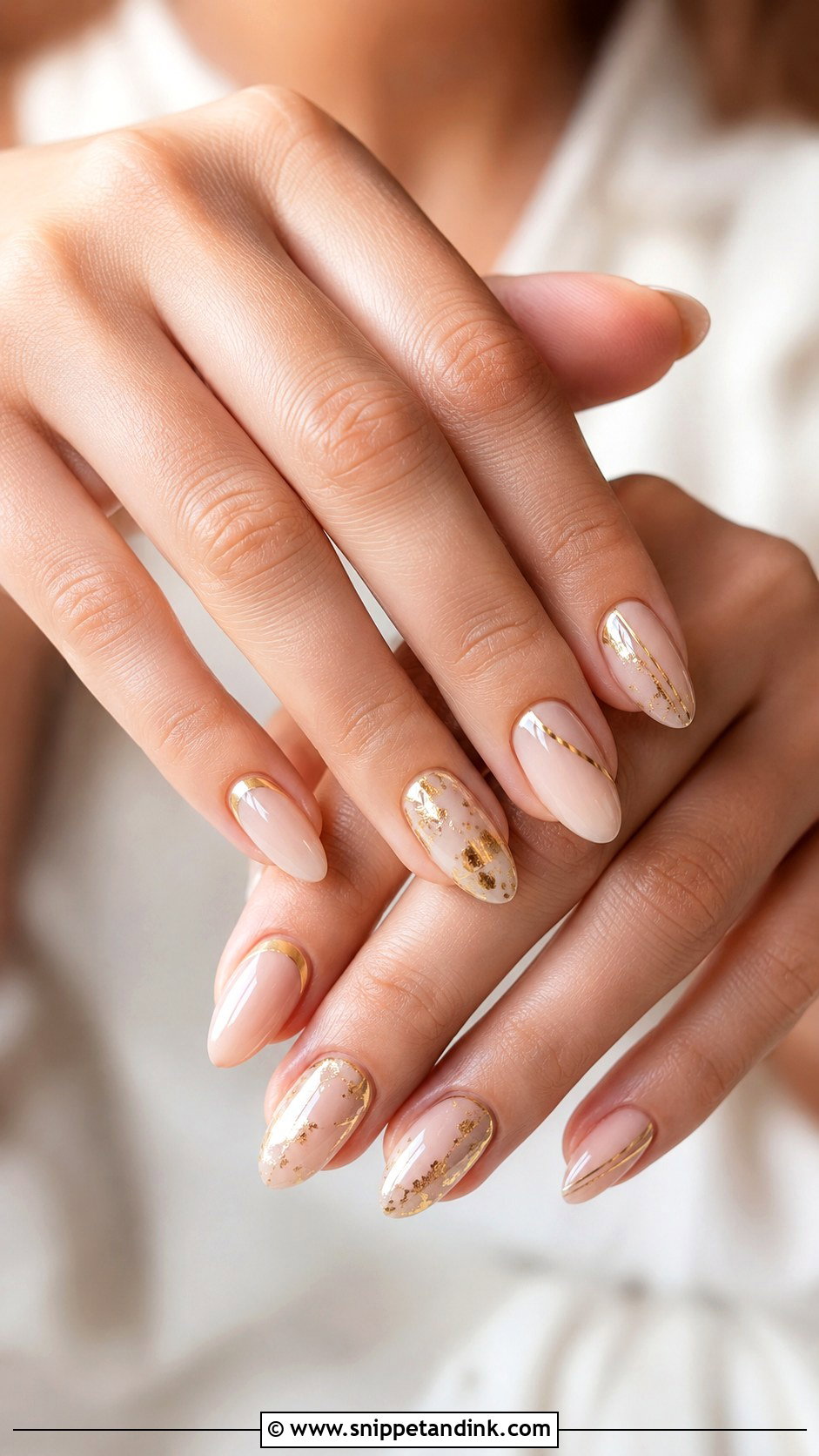 Gold Accent Wedding Nails - Snippet and Ink - 35 Wedding Nail Ideas