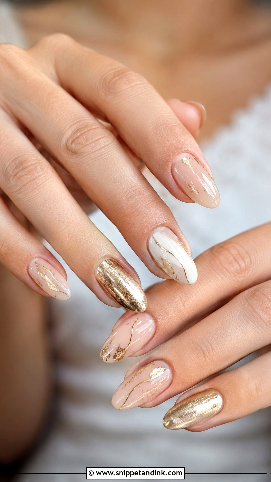 Gold Accent Wedding Nails For Bride - Snippet and Ink - 20 Cute Wedding Nails the Bride