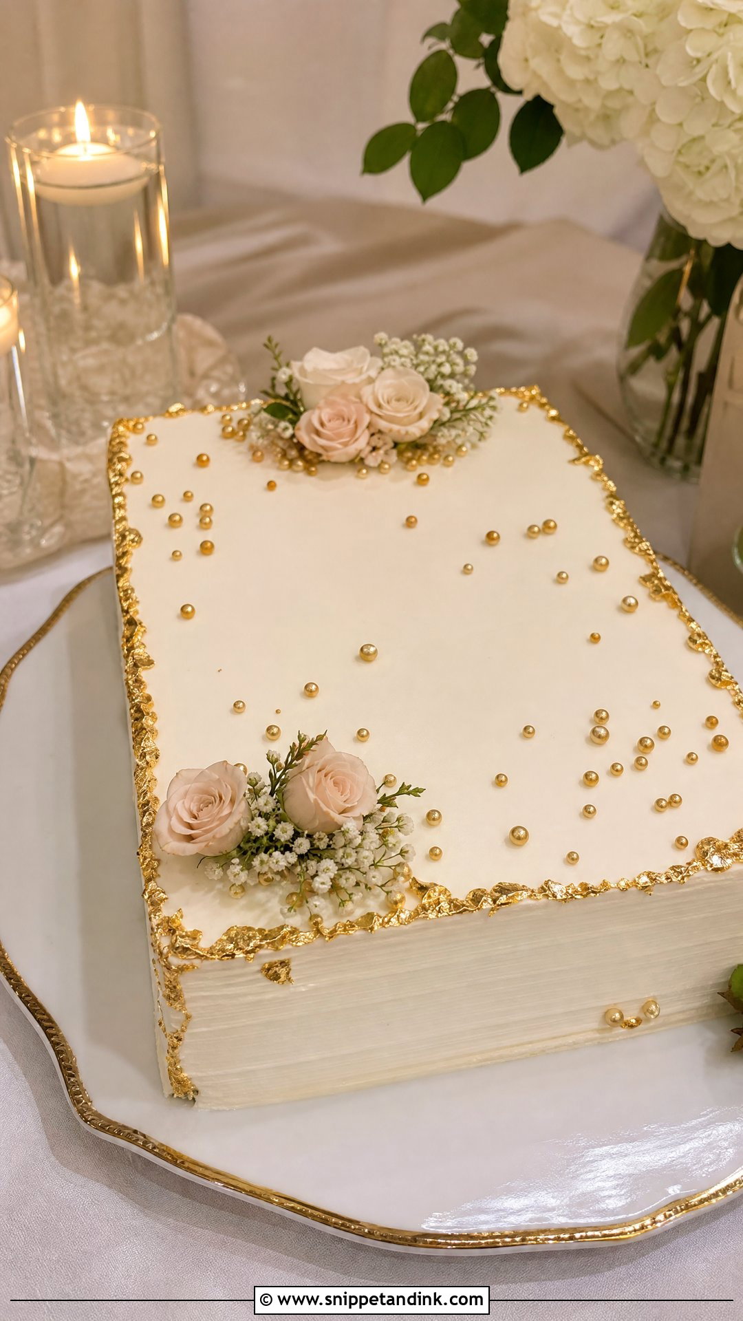 Gold Accent Wedding Sheet Cake - Snippet and Ink - 20 Wedding Sheet Cake Ideas