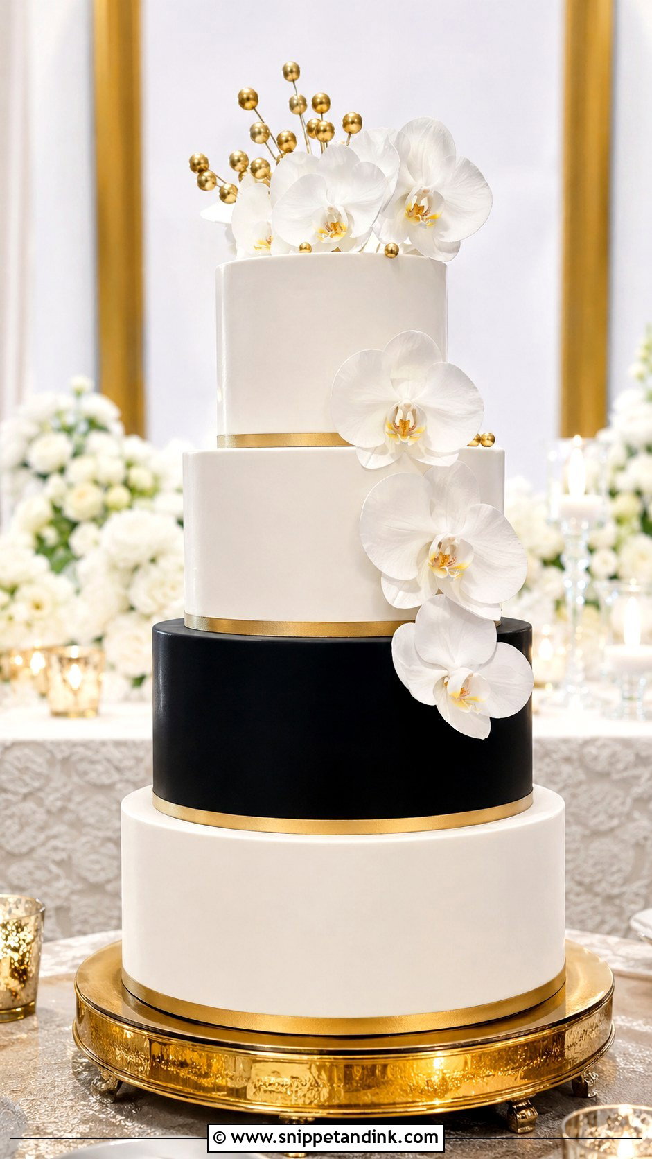 Gold And Black 4 Tier Wedding Cake - Snippet and Ink - 25 Elegant Gold 4 Tier Wedding Cake Ideas