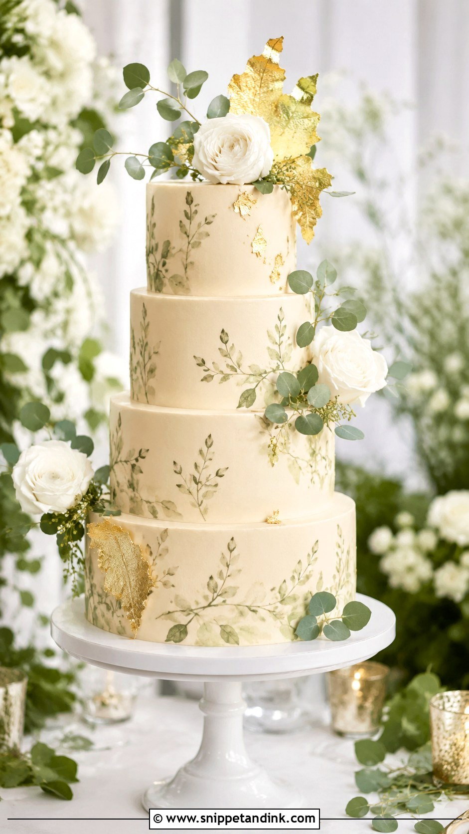Gold And Green 4 Tier Wedding Cake - Snippet and Ink - 25 Elegant Gold 4 Tier Wedding Cake Ideas