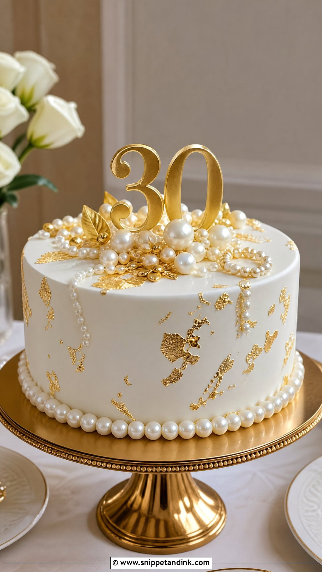 Gold And Pearl 30th Anniversary Cake - Snippet and Ink - 25 30th Anniversary Cake Ideas
