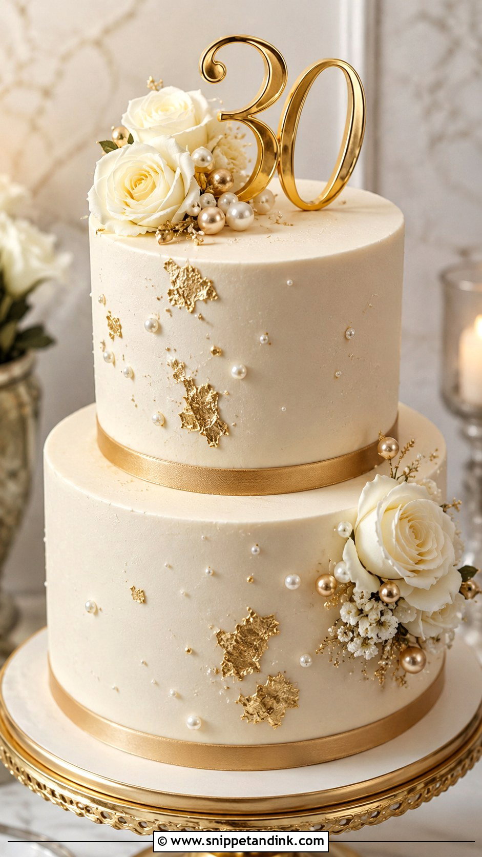 Gold And Pearl Anniversary Cake - Snippet and Ink - 20 30th Wedding Anniversary Cake Ideas